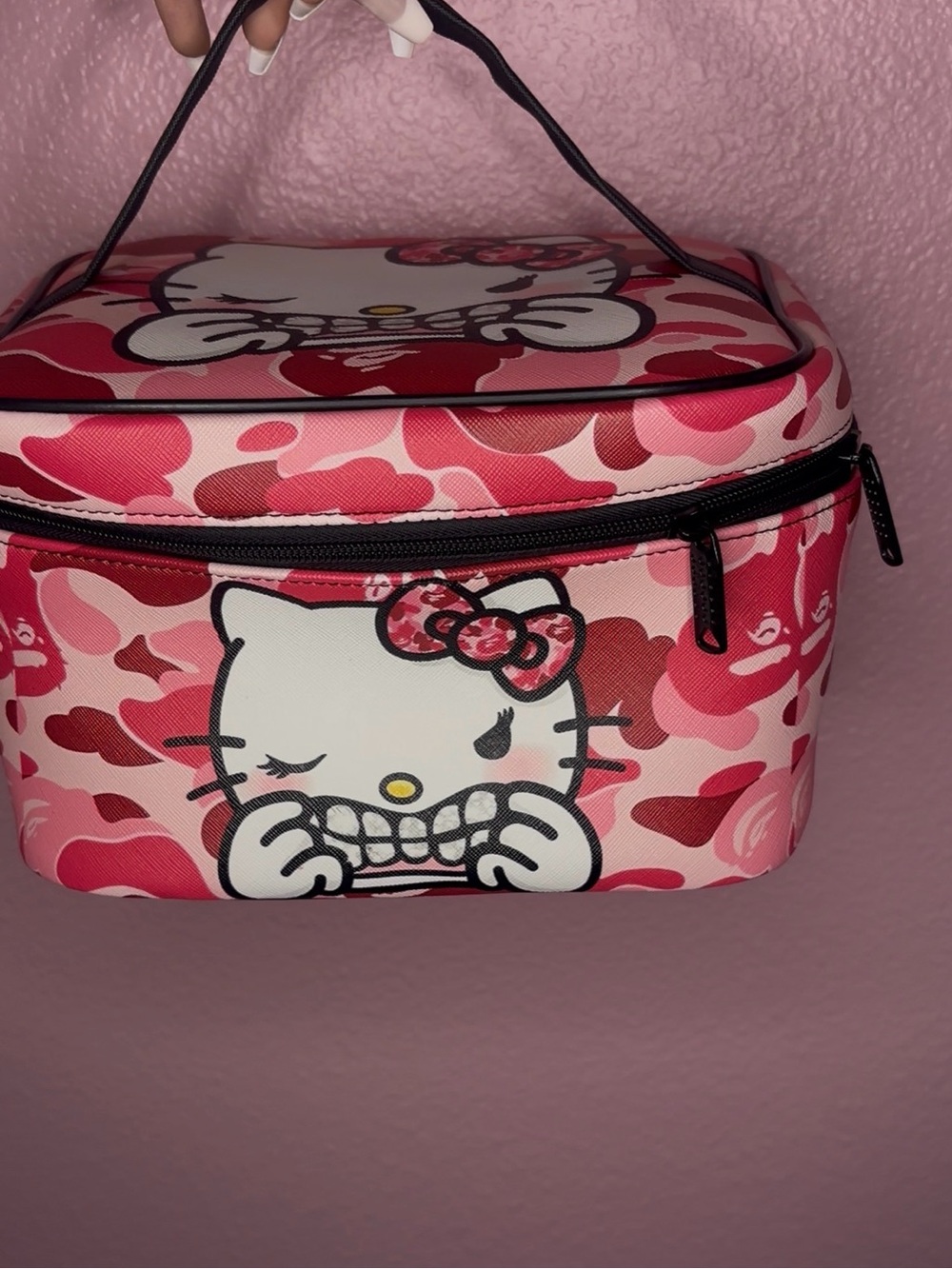 Hello Kitty Pink Red Camo Cosmetic Toiletry bag